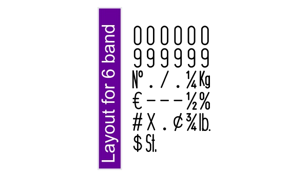 6 band alphanumeric stamp layout