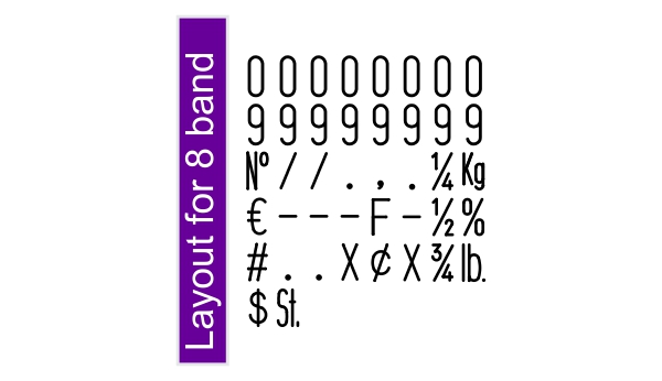 8 band alphanumeric stamp layout
